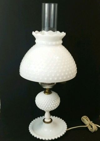 Vintage Hobnail Milk Glass Hurricane Table Lamp With Chimney Lampshade Diffusers