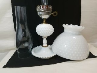 Vintage Hobnail Milk Glass Hurricane Table Lamp with Chimney Lampshade Diffusers 2