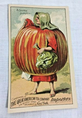 Victorian Store Trade Card Great American Tea Co 1887 Pumpkin Old Woman