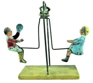 Vintage Gibbs Early 1900 ' s See Saw Hand Painted Tin Toy All 2