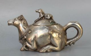 China Handwork Collectable Miao Silver Carve War Horse Auspicious Lucky Tea Pots
