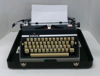 Antique Adler Model J5 Vintage Western German Typewriter With Case Dark Blue