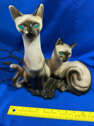 Siamese Cat Tv Lamp Blue Jeweled Eyes Mcm Lane California Pottery Vtg Mcm Mid