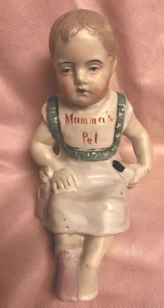 Antique German Bisque Porcelain Piano Baby Mammas Pet Figurine Gebruder Heubach