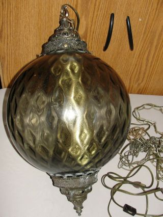 Vintage Ufo Hanging Swag Lamp Gray Colored Glass Globe Mcm Orb