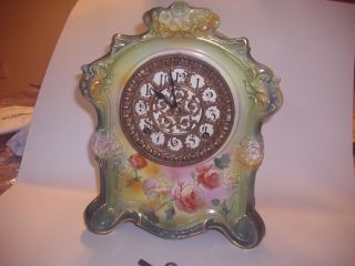 Ansonia Royal Bonn Germany Mantel Clock Porcelain.  Serviced.  Strong Runner