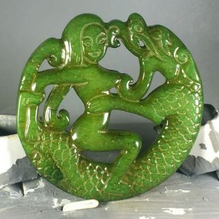 Old China Natural Jade Hand - Carved Of Jade Man And Woman Statue Pendant C0332