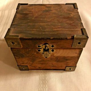 Vintage Small Wooden Treasure Keepsake Storage Box With Metal Hardware