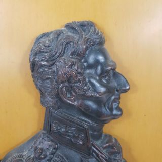 Vintage Bronze Portrait Profile Bust Of The Duke Of Wellington With Wooden Back 2