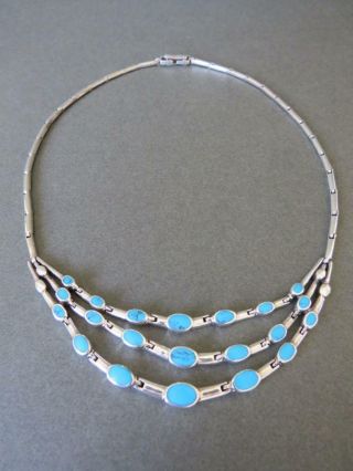 Vintage Silver Turquoise Necklace Navajo P.  O
