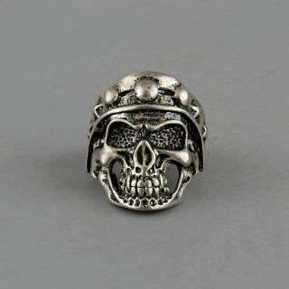 Collect China Old Miao Silver Hand - Carved Evil Skull Statue Unique Exorcism Ring