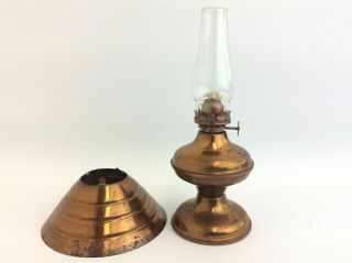 Vintage The P&a Mfg Co Small Copper Metal Glass Shade Miniature Oil Lamp