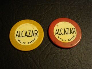 Circa 1930s Alcazar Wille Green Crest & Seal Poker Chip Pairing