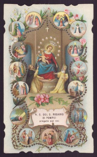 Our Lady Of Rosary Of Pompeii,  Saints & Mysteries Of The Rosary Old Holy Card