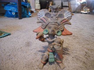 Vtg.  Mexican Aztec Mayan Style Clay Folk Art Pottery Figurine,  Primitive