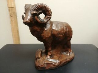 Hand Carved Canadian Maple Wood Bighorn Sheep Statue