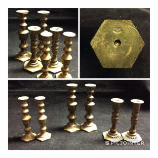 Set 3 Pair Antique/vintage Victorian Brass Candlesticks Miniature England (v7)
