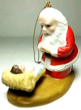 Roman Inc.  Vintage The Kneeling Santa With Baby Jesus Christmas Ornament 2 - 3/4 "
