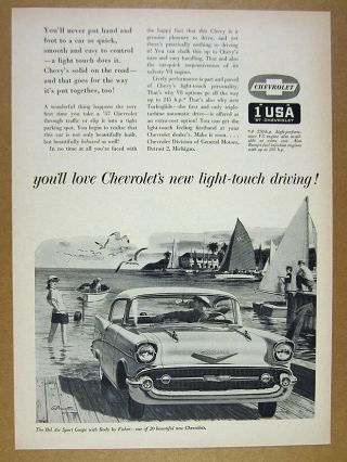 1957 Chevrolet Chevy Bel Air Sport Coupe Car Illustration Art Vintage Print Ad