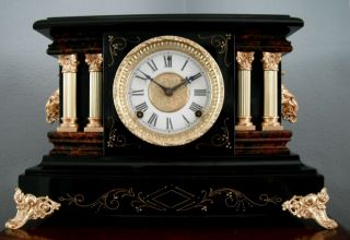 Old Antique Sessions Black Mantel Shelf Clock Elsa 1905 Fully Restored