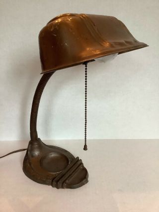Vintage Metal Gooseneck Desk Lamp Pull Switch Tray Art Deco