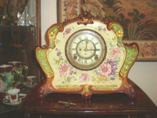 Antique Ansonia Royal Bonn Porcelain Clock " La Rita " Open Escapment -