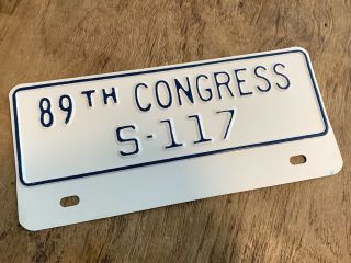 Vintage 89th Congress S - 117 License Plate Topper Sign United States Senator