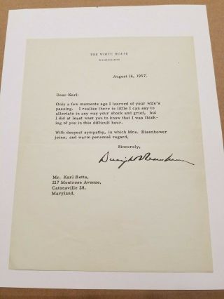 Dwight Eisenhower Signed Letter White House 1957 As President Wwii General