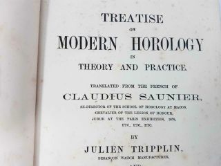ANTIQUE CLOCK BOOK LEATHER BOUND TREATISE ON MODERN HOROLOGY by SAUNIER 2