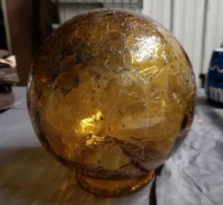 Vintage Mcm Retro Amber Gold Crackle Glass Hanging Swag Globe Replacement