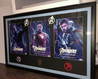 Avengers Endgame Cast Signed Chris Evans,  Downey Jr,  Hemsworth Custom Frame Psa