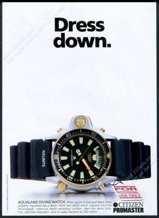 1991 Citizen Promaster Aqualand Diving Diver Watch Photo Vintage Print Ad