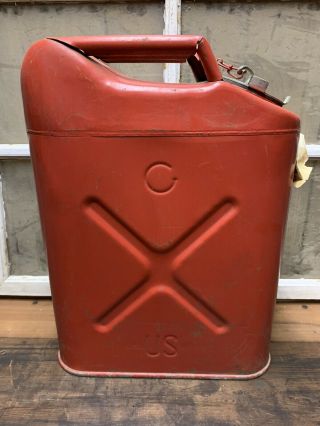 Vintage Military Jerry Can Gas Fuel Can 5 Gallon 1978 Red Old Army Decor