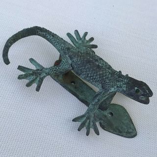 Vintage Brass Bronze Metal Door Knocker Green Lizard Gecko W/green Patina