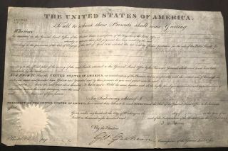 1828 Us Land Grant Signed By President John Quincy Adams W/ Engraving