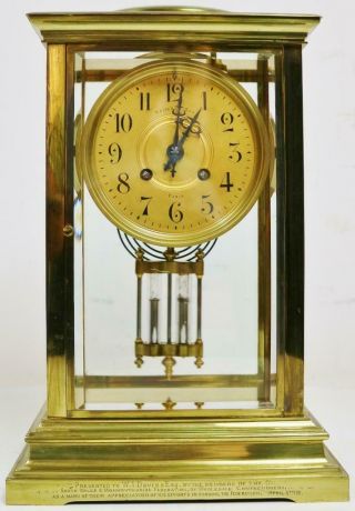 Antique 19thc French 8 Day Striking Classic 4 Glass Regulator Table Mantel Clock