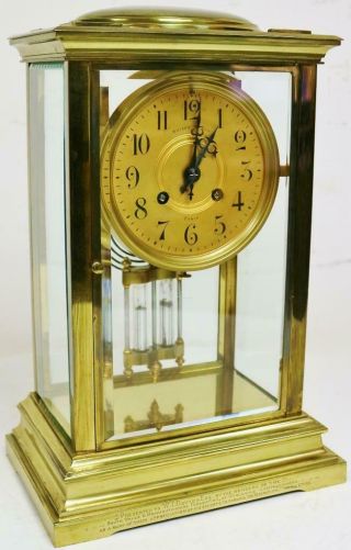Antique 19thC French 8 Day Striking Classic 4 Glass Regulator Table Mantel Clock 2