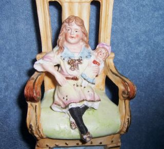 Antique Vintage German Porcelain Bisque Figurine Girl & Baby Doll Marked: 3187