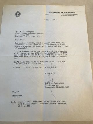 Signed Letter From Neil A.  Armstrong To My Father.  Dated July 1972