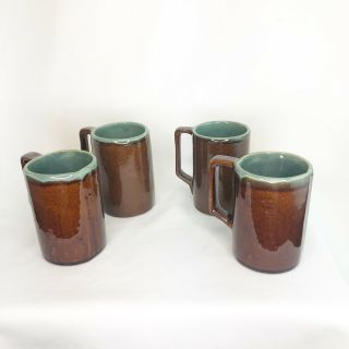 Red Wing Pottery Vintage Village Green Tall Coffee Mugs Set Of 4