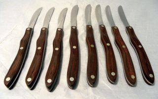 Set Of 8 Vintage Cutco 1059 Serrated Steak Knives In Walnut Case - Brown Swirl