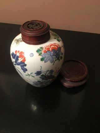 Antique Japanese Hand - painted Porcelain Ginger Jar With Stand 3