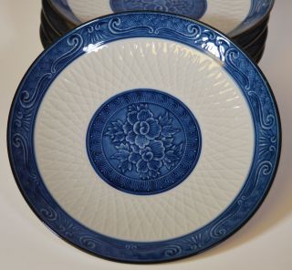 7 " Set 5 Vintage Japanese Porcelain Plates Asian Blue Pattern Flowers