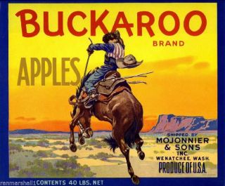 Wenatchee Buckaroo Cowboy Rodeo Apple Fruit Crate Box Label Art Print