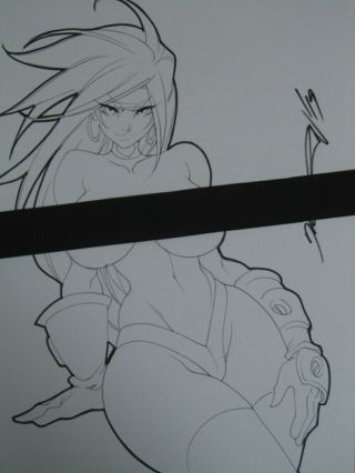 Red Monika Battle Chasers Sexy Busty Girl Sketch Pinup - Daikon Art