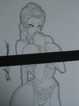 Leia Slave Princes Star Wars Sexy Busty Girl Sketch Pinup - Daikon Art