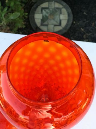 Vtg Lrg Orange Murano Empoli Italian Art Glass Candy Dish Apothecary Jar MCM 3