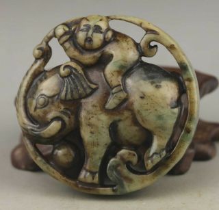 Chinese Old Natural Jade Hand - Carved Monkey Elephant Pendant 2.  1 Inch