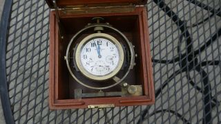 Waltham 8 Day Ships Marine Chronometer,  Walnut Case Running Well