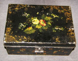 Antique Tin Toleware Money Box 19th Century Painted Many Sections